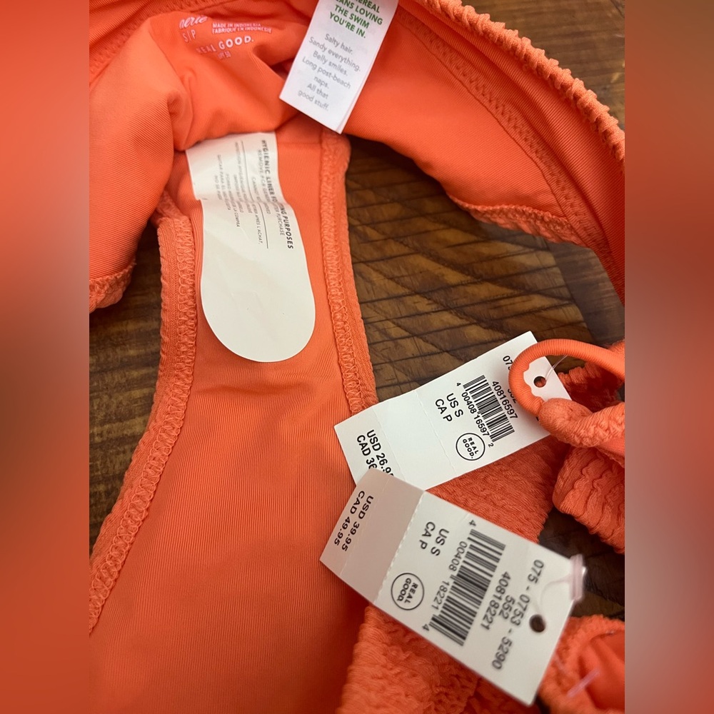 NWT Aerie FULL SET Crinkle Scoop Cutout Top + Banded Cheeky Bottom Peach Picante - Picture 6 of 6